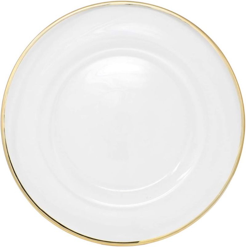 Photo 1 of Ms Lovely Clear Glass Charger 13 Inch Dinner Plate With 0.5 CM Metallic Rim - Set of 4 - Gold
