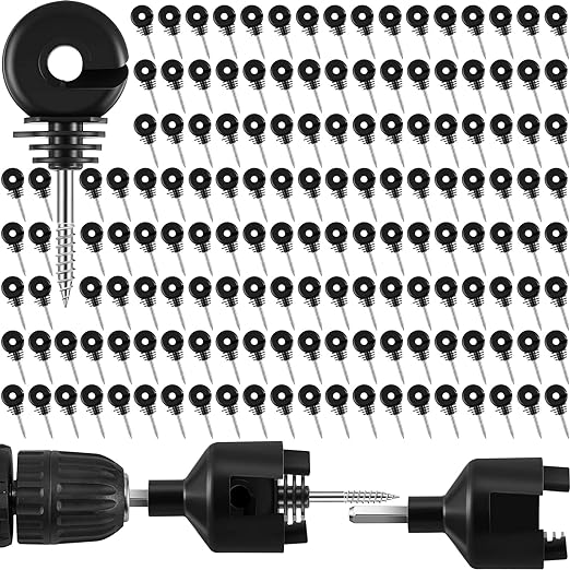 Photo 1 of 300 Pcs Black Electric Fence Insulator with 1 Pcs Insulator Socket Tool Screw in Insulator Fence Ring Post Wood Post Insulator Electric Fence Insulator Ring with Insulator Socket Tool for Animal Fence

