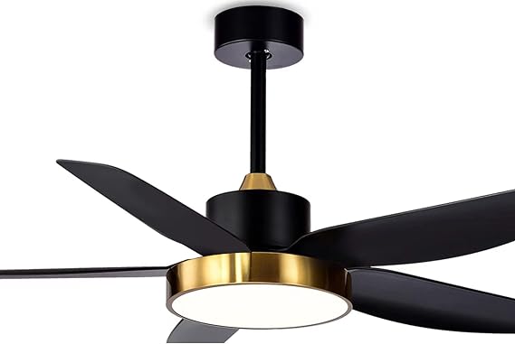 Photo 1 of ALUOCYI 56 Inch Black Ceiling Fan with Lights and Remote Control, Outdoor Ceiling Fan with 3 color Memory and Timing,5 Bades 6 Speeds Reversible Motor for Living Room,Bedroom,Patio, Gold- Matte Black 56 in Black-Gold