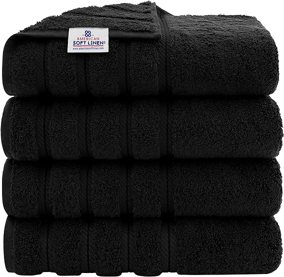 Photo 1 of American Soft Linen Luxury 4 Piece Bath Towel Set, 100% Cotton Turkish Bath Towels for Bathroom, 27x54 in Extra Large Bathroom Shower Towels, Black Bath Towels
