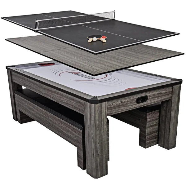 Photo 1 of Atomic G05305W Northport 84" Gray Wood Conversion Top Air Hockey / Ping Pong / Dining Table Set with Benches and Accessories

