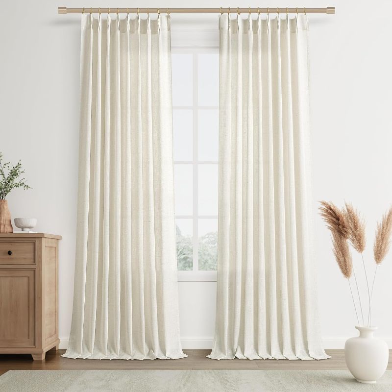Photo 1 of Joywell Linen Pinch Pleated Light Filtering Curtains 108 Inches Extra Long,Back Tab Drapes with Hooks for Girls Bedroom Living Room Decor,W50 x L108,Natural Beige,2 Panels 9 FT Floor to Ceiling
