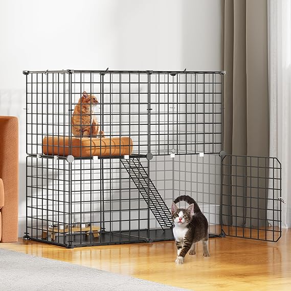 Photo 1 of YITAHOME Indoor Cat Cage 2 Tier Kitten Cage House Cat Enclosure Outdoor Small Animal DIY Pet Playpen Detachable Metal Kennel for Ferret Kitty, Bunny, Chinchilla, Squirrel, rv Travel, Camping 28.0"L x 14.1"W x 28.0"H