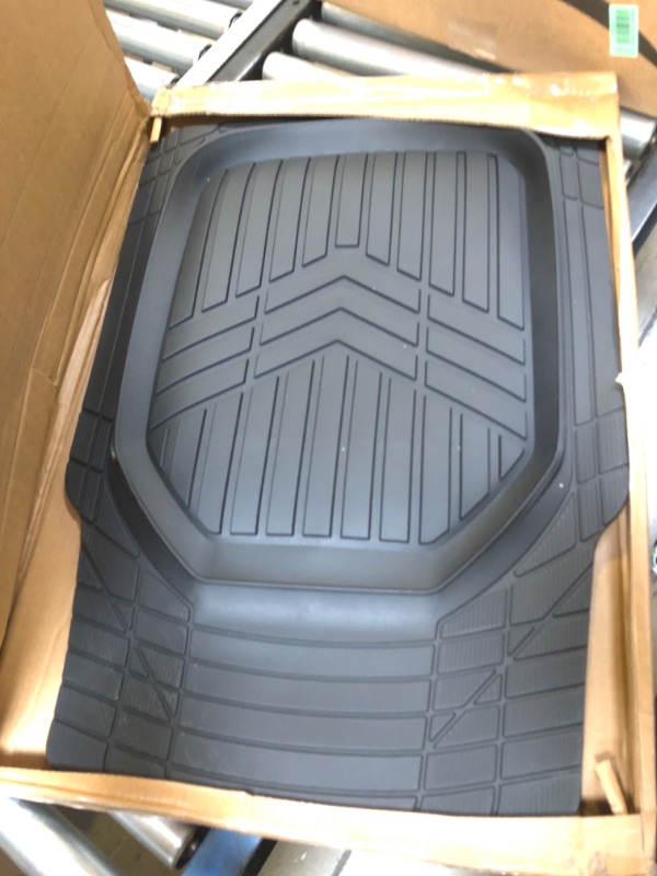 Photo 1 of Amazon Basics 4-Piece All-Weather Protection Heavy Duty Rubber Floor Mats Set with Cargo Liner for Cars, SUVs, and Trucks?Black,Universal Trim to Fit Black Thick Heavy Duty Rubber 4-Piece