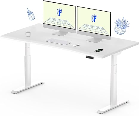 Photo 1 of FLEXISPOT E8 Dual Motor 3 Stages Standing Desk 55x28 Inch Oval Leg Skin-Friendly Whole-Piece Board Electric Height Adjustable Desk Electric Stand Up Desk Sit Stand Desk (White Frame + White Desktop)
