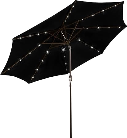 Photo 1 of Blissun 9 ft Solar Umbrella, 32 LED Lighted Patio Umbrella, Table Market Umbrella, Outdoor Umbrella for Garden, Deck, Backyard, Pool and Beach (Black)
