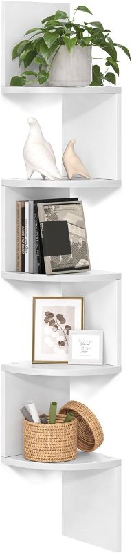 Photo 1 of VASAGLE Corner Shelf Wall Mount, 5-Tier Floating Corner Bookshelf, Plant Shelf for Bedroom, Living Room, Bathroom, Home Office, Simply White ULBC72WT
