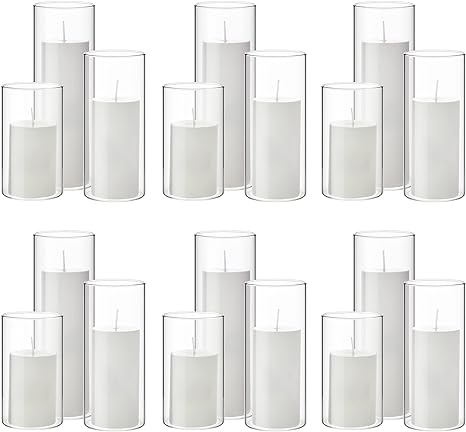 Photo 1 of Shihanee White Pillar Candles and Glass Cylinder Vases Clear Cylinder Candle Holders for Slim Pillar Candles Wedding Centerpieces(36 Pcs)
