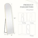 Photo 1 of 16 in. W x 59 in. H Aluminium Alloy Frame Gold Arched Floor Mirror, Floor Stand and Wall Mounted Hooks
