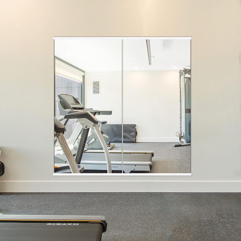 Photo 1 of Home Gym Mirror, Large Full Body Mirror for Yoga, Fitness, 48''x24''x2PCS, Glass Frameless Mirror for Wall Mounted, Wall Mirror for Home Gym, Garage, Bedroom, Bathroom (White - 48'' x 24'' - 2PCS)
