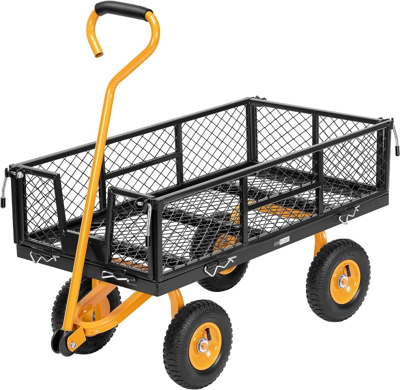 Photo 1 of VIVOHOME Heavy Duty 550 Lbs Capacity Mesh Steel Garden Cart Folding Utility Wagon with Removable Sides (Black)

