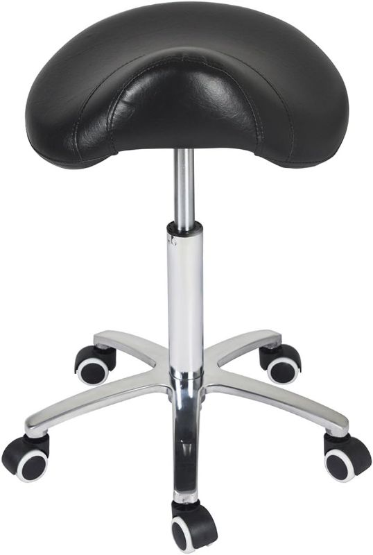 Photo 1 of Antlu Saddle Stool Rolling Chair for Medical Massage Salon Kitchen Spa Drafting,Adjustable Hydraulic Stool with Wheels (Without Backrest, Black)
