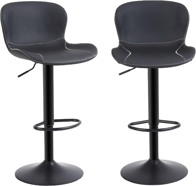 Photo 1 of Youhauchair Bar Stools Set of 2, PU Leather Counter Height Barstools with Back, Height Adjustable Swivel Bar Chairs, Modern Armless Kitchen Island Stool, Black
