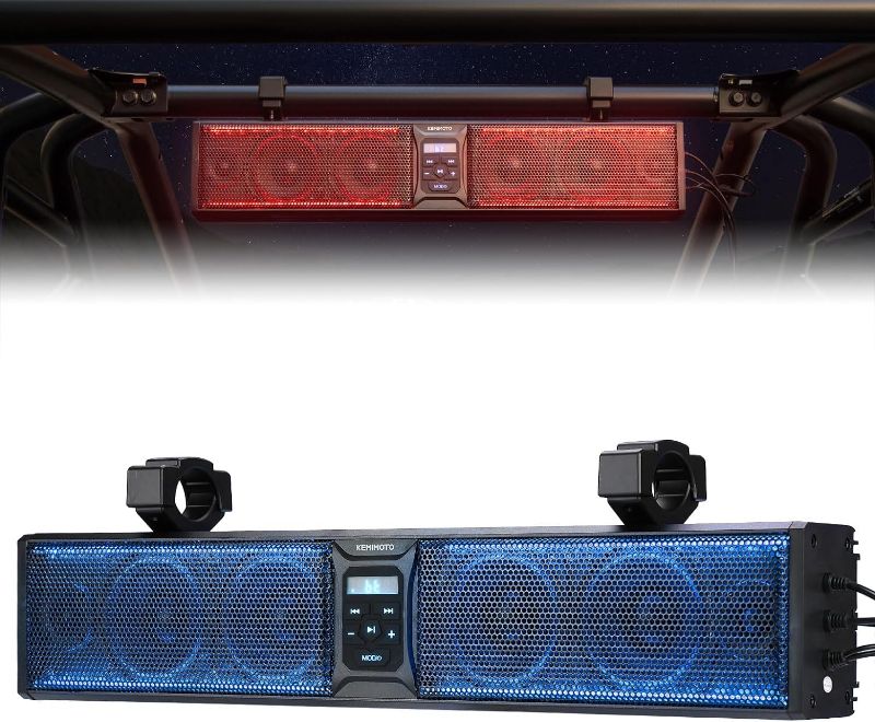 Photo 1 of KEMIMOTO 6-Speaker UTV Sound Bar Waterproof Bluetooth Music Sync Multicolor Lights 26-inch SxS Speakers Wireless Control Soundbar for UTV Golf Cart w/ 1.75 in - 2.25 in Roll Bar
