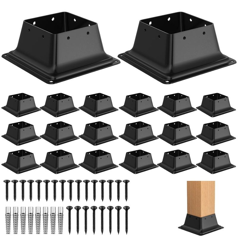 Photo 1 of 4x4 Post Base 20Pcs, Internal 3.6"x3.6" Heavy Duty Powder-Coated Steel Post Bracket Fit for Standard Wood Post Anchor, Decking Post Base for Deck Porch Handrail Railing Support
