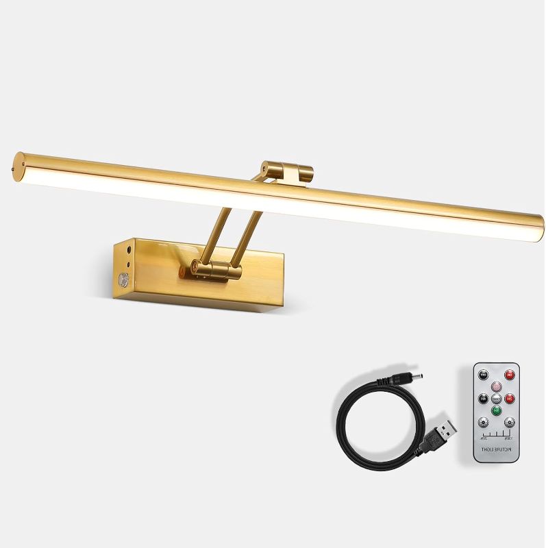Photo 1 of Picture Light,5000mAh Battery Picture Light with Remote, 16" Modern Metal Art Frame Light for Paintings, Rechargeable Display Wall Lamp for Gallery Portrait Artwork (Brass)
