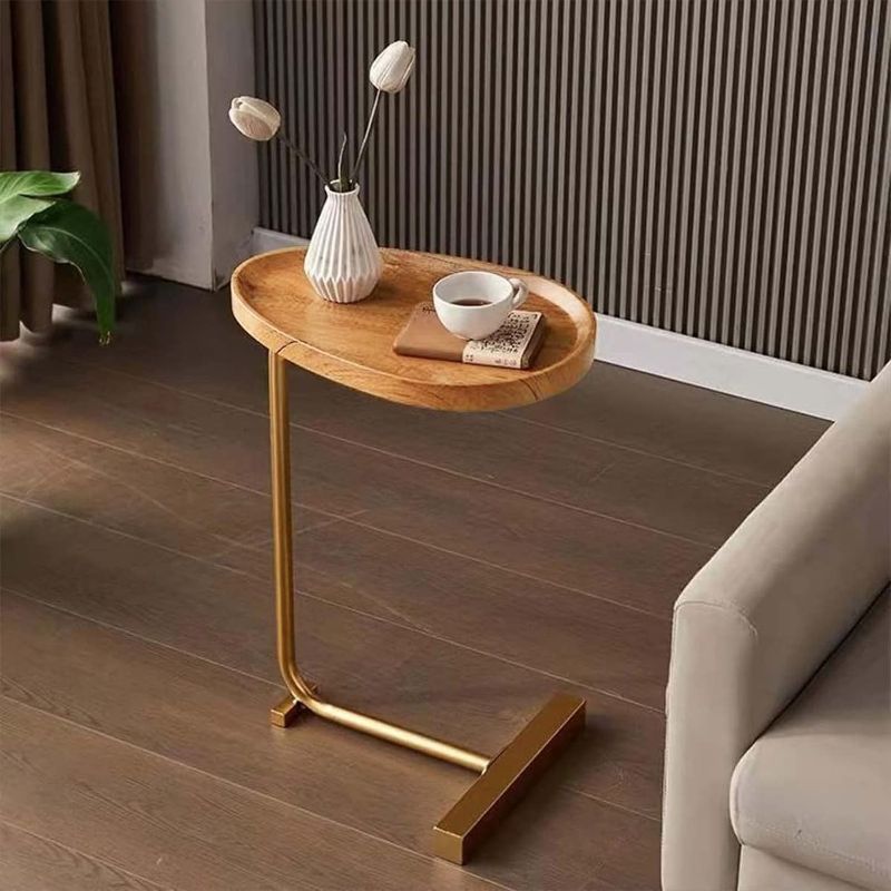 Photo 1 of Small Side End Table 2022 New C Table Narrow Round Bed Sofa Couch Coffee Dinner Table for Snack Drink TV Tray, Slim Gold Rustic End Table Modern Simplicity, Metal and Wood - 24 Inch (Wood)
