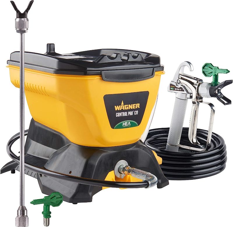 Photo 1 of Wagner Spraytech 2422951 Control Pro 130 Paint Sprayer Kit, High Efficiency Airless Sprayer with Low Overspray & 12" Extension, 515 & 413 Tip for Large Projects, Yellow
