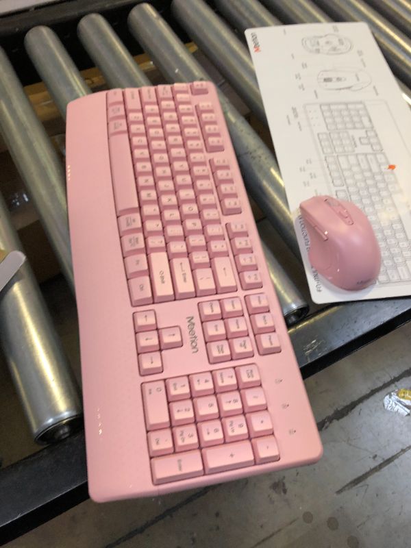 Photo 2 of MEETION Wireless Keyboard and Mouse, Ergonomic Keyboard Mouse, 3 DPI Adjustable USB A and USB C Adapter Full-Sized Cordless Keyboard and Mouse, Wrist Rest for PC/Computer/Laptop/Windows/Mac, PINK 