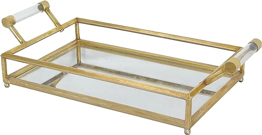 Photo 1 of Deco 79 CosmoLiving by Cosmopolitan Metal Mirrored Tray with Acrylic Handles, 22" x 12" x 5", Gold
