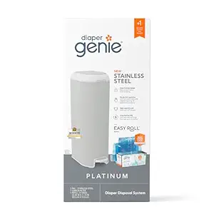 Photo 1 of Diaper Genie Platinum Pail (Stone Grey) is Made in Durable Stainless Steel and Includes 1 Easy Roll Refill with 18 Bags That can Last up to 5 Months.