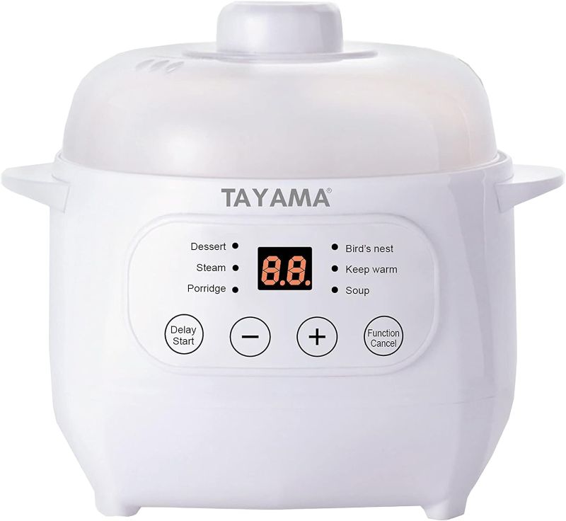 Photo 1 of TAYAMA 1 Qt. White Mini Ceramic Stew Cooker with Pre-Settings and Built-In Timer, Small
