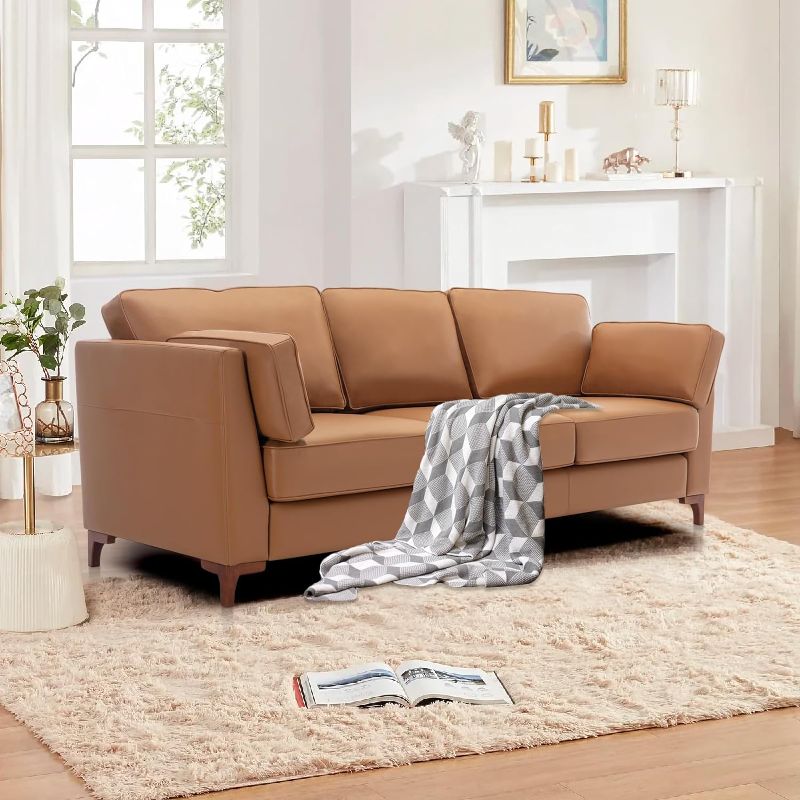 Photo 1 of COLAMY Modern Faux Leather Living Room Sofa 3-seat Brown Sofa HY-1001-BROW-L-BASE *****MISSING BOTH SIDE OF ARMREST -- BASE ONLY 