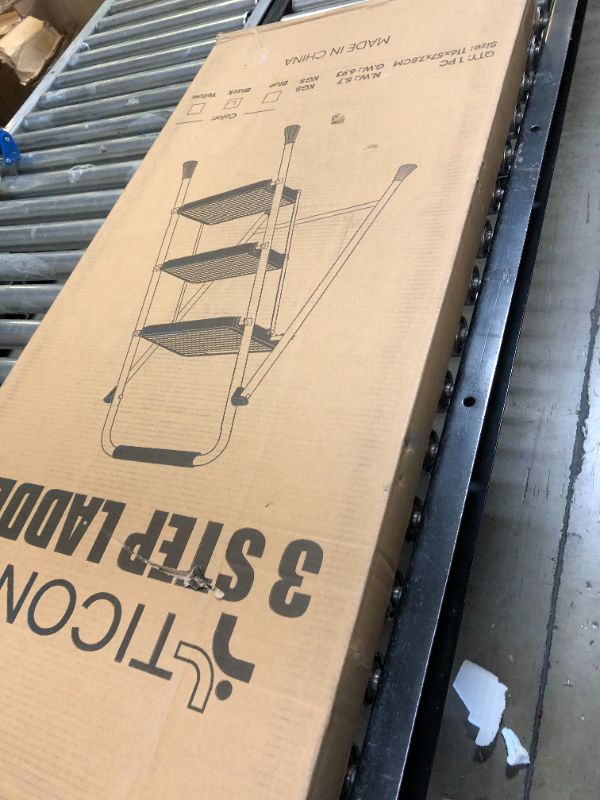 Photo 1 of TICONN 3 Step Ladder, Heavy Duty Foldable Step Stool, 330lbs Rated Portable Steel Folding Stool with Wide Anti-Slip Steps and Handgrip for Household Garage Storage (Black)