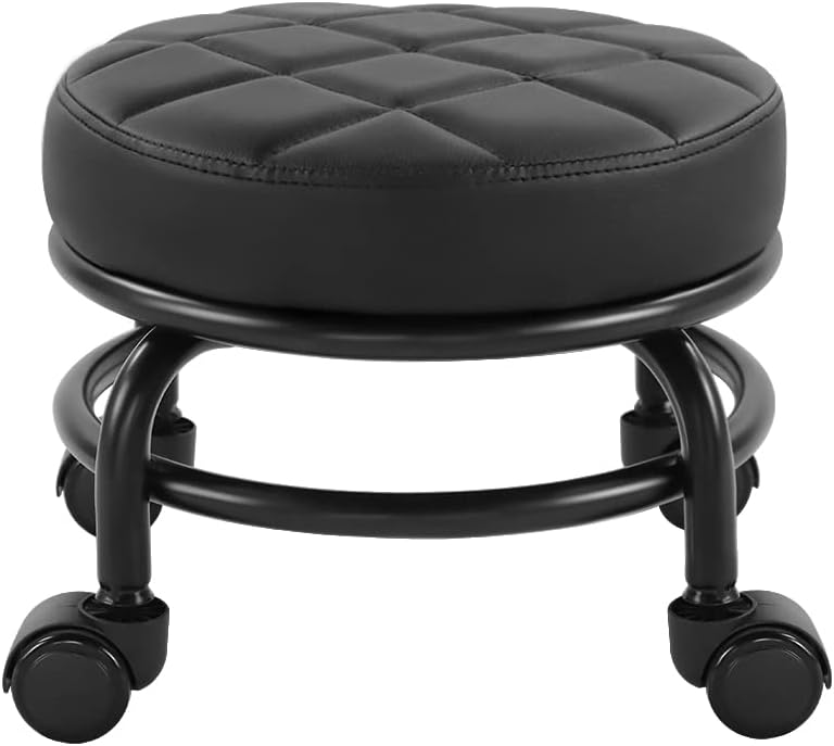 Photo 1 of Low Roller Seat PU Leather Rolling Stool Step Stool Mechanic Stool on Wheels for Home Office Garage Shop Black

