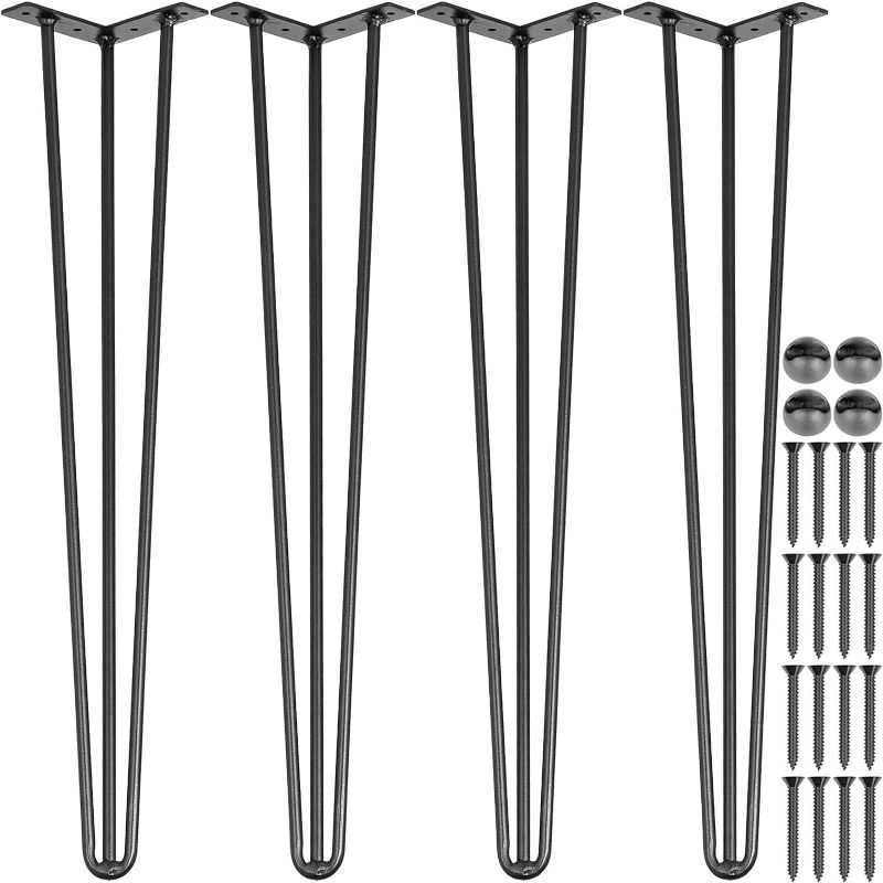Photo 1 of Happybuy Hairpin Table Legs 28" Black Set of 4 Desk Legs 880lbs Load Capacity (Each 220lbs) Hairpin Desk Legs 3 Rods for Bench Desk Dining End Table Chairs Carbon Steel DIY Heavy Duty Furniture Legs
