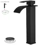 Photo 1 of Waterfall Single Hole Single Handle Tall Bathroom Vessel Sink Faucet With Supply Hose in Matte Black
