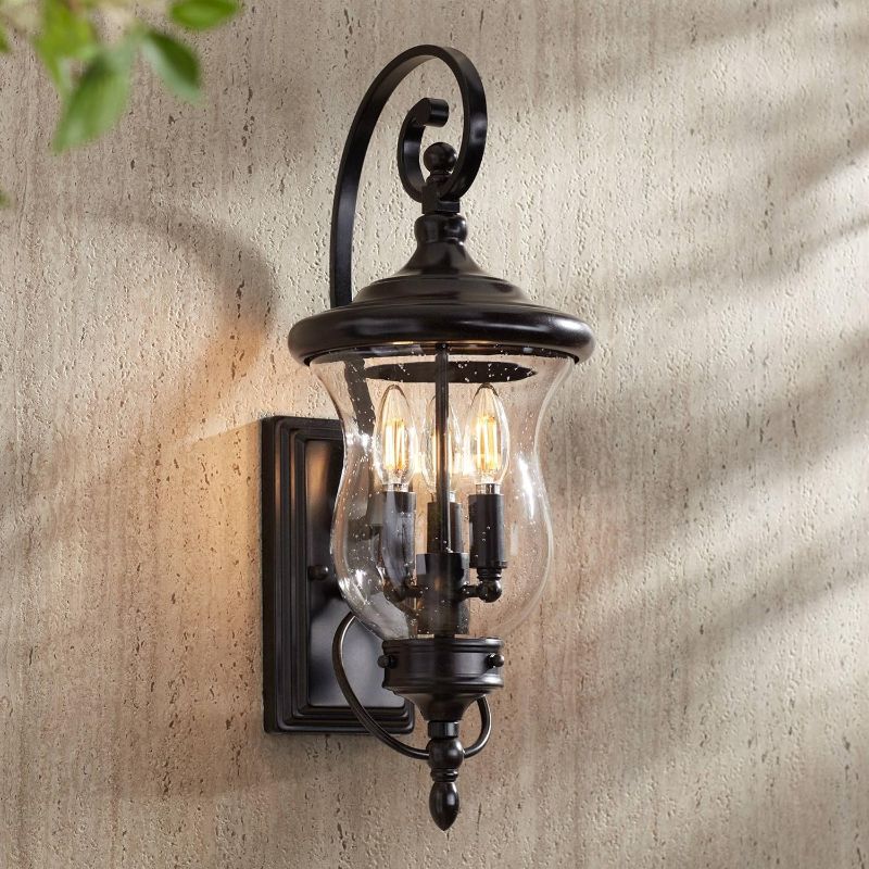 Photo 1 of Franklin Iron Works Carriage Traditional Outdoor Wall Light Fixture LED Bronze Brown 22" Clear Seedy Glass Shade Decor Exterior House Porch Patio Outside Deck Garage Yard Front Door Garden Home
