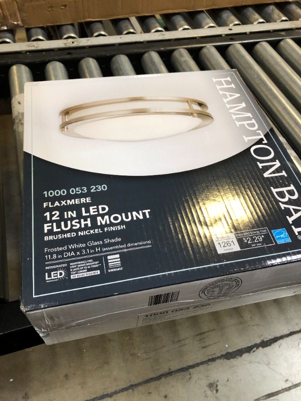 Photo 4 of Hampton Bay Flaxmere 12 in. Brushed Nickel Dimmable Integrated LED Flush Mount
