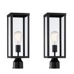 Photo 1 of Cal 17.2 in.1-Light Matte Black Metal Hardwired Outdoor Weather Resistant Post Light with Clear Glass (2-Pack)
