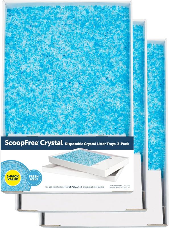 Photo 1 of PetSafe ScoopFree Crystal Litter Tray Refills, Premium Blue Crystals, 3-Pack, Disposable Tray, Includes Leak Protection & Low Tracking Litter, Absorbs Odors On Contact
