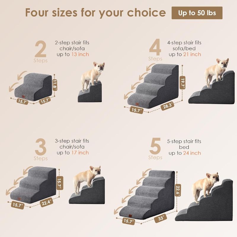 Photo 1 of  Dog Stairs for High Beds -Step Dog Steps for Small Dogs and Cats, Pet Stairs for High Bed Climbing, Non-Slip Balanced Pet Step Indoor, Grey
