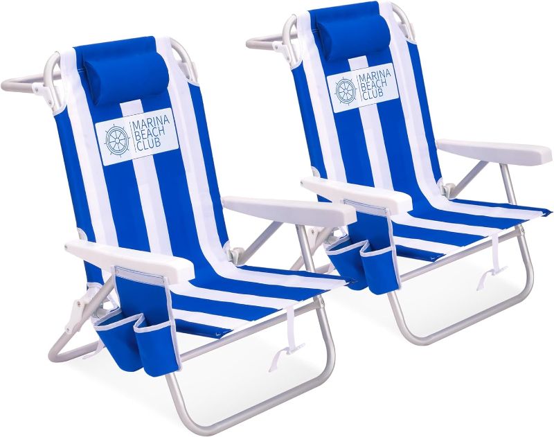 Photo 1 of Luxury Sturdy Extra Comfort Backpack Beach Chair/Bundle of 2 Units (Blue White Stripes)

