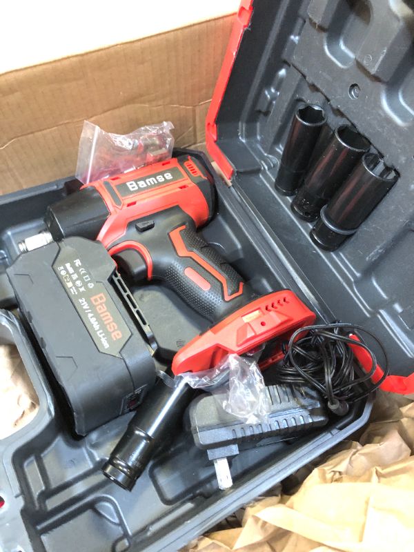 Photo 3 of Bamse Impact Wrench Cordless, Brushless Power Impact Gun 21V, 1/2'', 4.0Ah Battery, 3200RPM & Max Torque 480 Ft-lbs (650N.m) with 4 Sockets, Electric Impact Driver for Car Tires and Home
