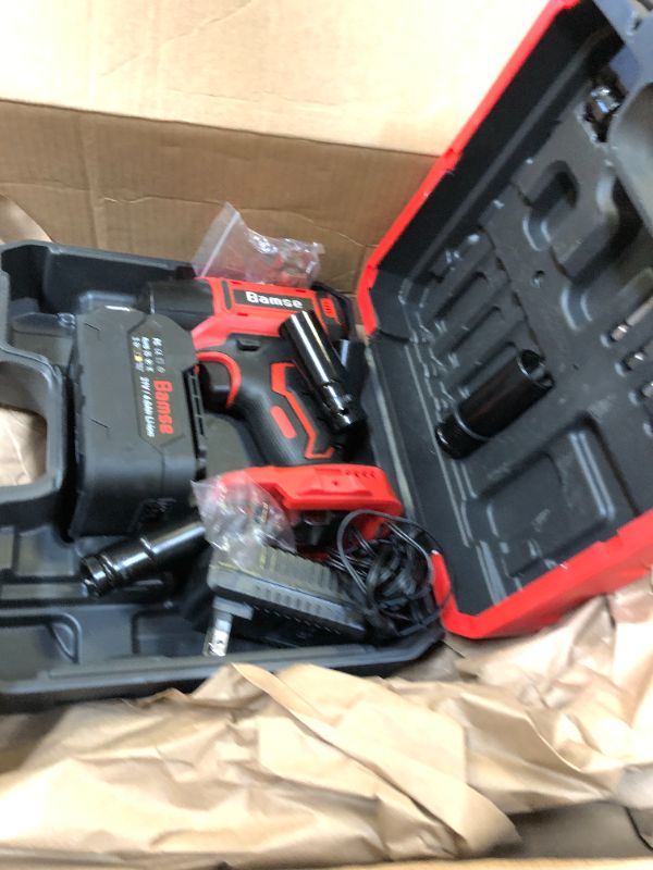 Photo 2 of Bamse Impact Wrench Cordless, Brushless Power Impact Gun 21V, 1/2'', 4.0Ah Battery, 3200RPM & Max Torque 480 Ft-lbs (650N.m) with 4 Sockets, Electric Impact Driver for Car Tires and Home
