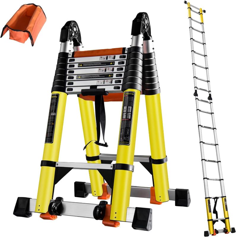 Photo 1 of 20FT Telescoping Ladder w. Stabilizer/Wheels/Cargo Hold,Adjustable Folding Extension Ladder A Frame 8+8 Foot Step Ladders for Home,Portable Aluminum Type 1A Ladder for Industrial,330lbs Capacity…

