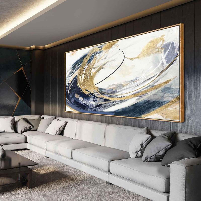 Photo 1 of (READ FULL POST) SDYA Large Artwork Abstract Painting 30"x 60"Gold Wall Decor Abstract Wall Art for Living Room Blue Artwork for Bedroom Kitchen Home Wall Decor