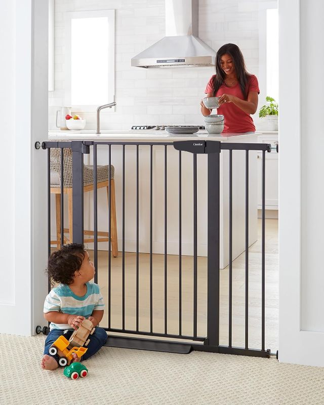 Photo 1 of (READ FULL POST) Cumbor 36" Extra Tall Baby Gate for Dogs and Kids with Wide 2-Way Door, 29.7"- 46" Width, and Auto Close Personal Safety for Babies and Pets, Fits Doorways, Stairs, and Entryways, White White 29.7-46" W x 36" H BLACK