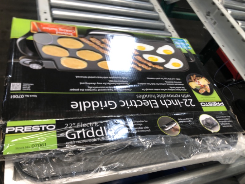 Photo 2 of ***HEAVILY USED AND DIRTY - UNABLE TO VERIFY FUNCTIONALITY***
Presto 07061 22-inch Electric Griddle With Removable Handles, Black, 22-inch