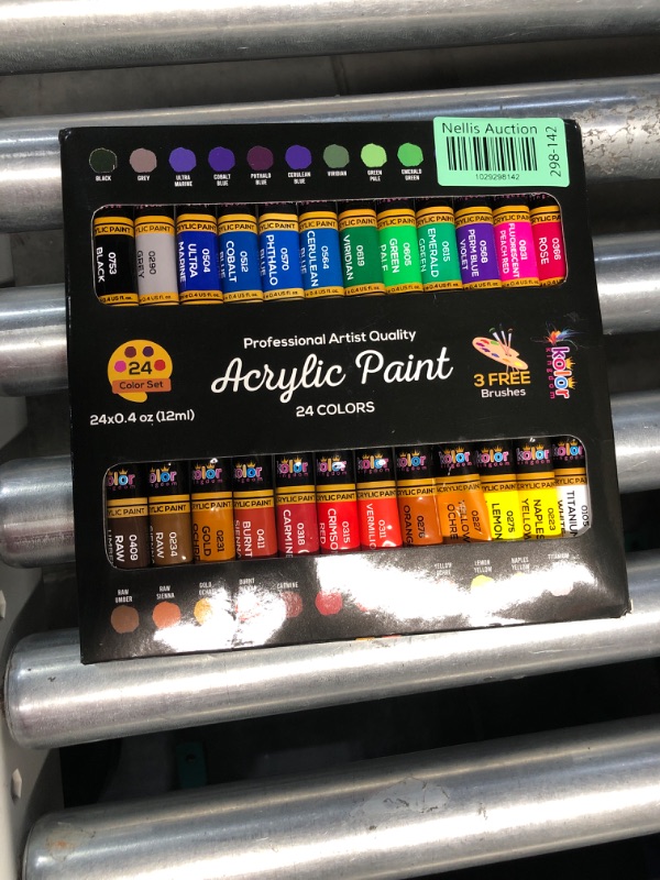 Photo 2 of Acrylic Paint Set Canvas Art Paints 24 Colors (0.41oz,12 ml) With 3 Brushes - Painting Canvas, Paper, Wood, Rock, Ceramic & Fabric