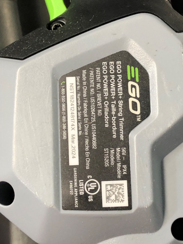 Photo 5 of ***USED - MISSING BATTERY AND CHARGER - UNABLE TO TEST***
EGO Power+ ST1520S 15-Inch String Trimmer with POWERLOAD and Carbon Fiber Split Shaft Battery and Charger Not Included