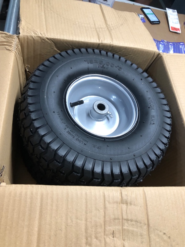 Photo 3 of (2 Pack) 15 x 6.00-6 Tire and Wheel Set - for Lawn Tractors with 3” Centered Hub and 3/4" Sintered iron bushings 15 x 6.00-6" Silver