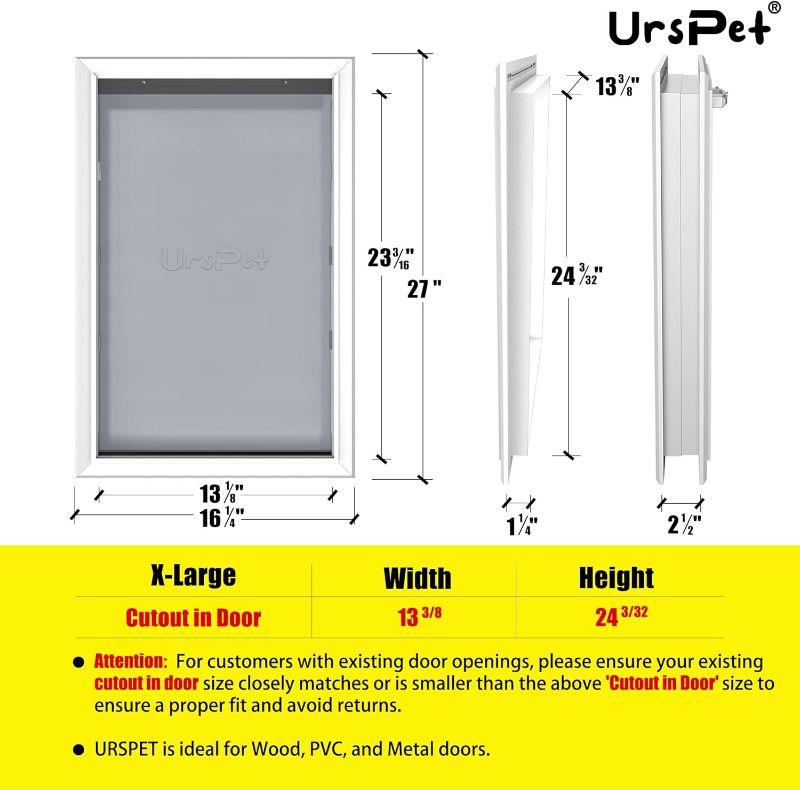 Photo 2 of ***USED - SCRATCHED - SEE PICTURES - LIKELY MISSING PARTS - UNABLE TO VERIFY FUNCTIONALITY***
Dog Door for Exterior Doors: Heavy Duty Aluminum Doggie Door, Extreme Weather Doggy Door, Giant Dog Door for Large Dogs Up to 100 lbs, Dual Flap Insulated Dog Do