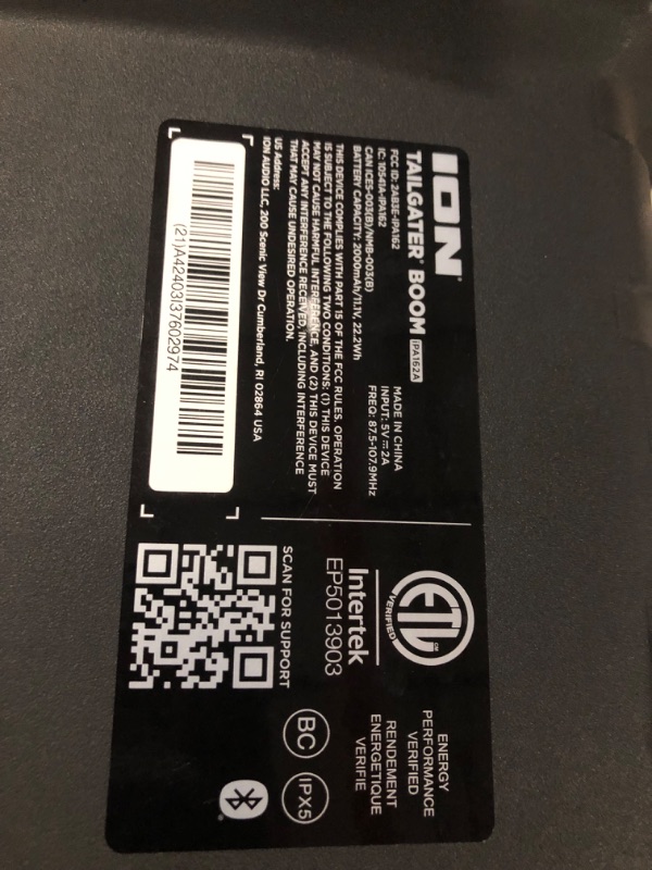 Photo 4 of **MINOR CRACK AT BOTTOM STILL SEEMS FUNCTIONAL**
ION Tailgater Boom - Outdoor Portable Bluetooth Speaker with Mic in, FM Radio, USB Port, Battery, IPX5 Water-Resistant, Wireless Stereo-Link, App, 60W 60W water-resistant