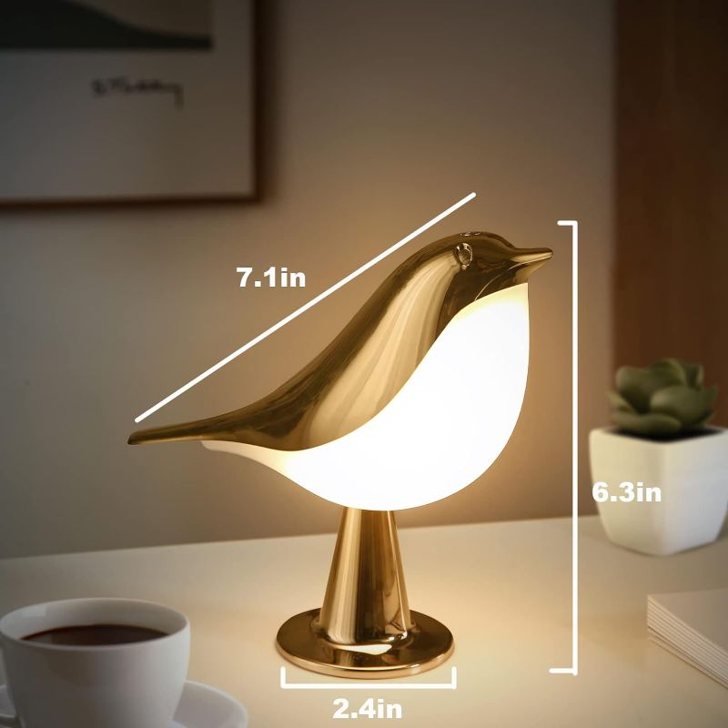 Photo 1 of ***FACTORY SEALED*** Small Bird Table Lamp, Cordless Bedside Lamps, Battery Operated Lamp with 3 Color Temperatures, Dimmable Bird Night Light, Touch Lamps for Nightstand, Rechargeable Outdoor Lights for Patio Gold