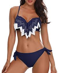 Photo 1 of ***STOCK PHOTO REFERENCE ONLY*** SEE PHOTOS**
Holipick Women Two Piece Swimsuit Push Up Underwire Bikini Sets Sexy Bathing Suits Ruffle Bikini Top with Bottom Medium Navy Blue/White